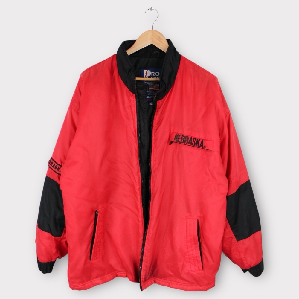 Vintage‎ Nebraska Cornhuskers Pro Player Puffer Jacket 90s Size Medium Flawed